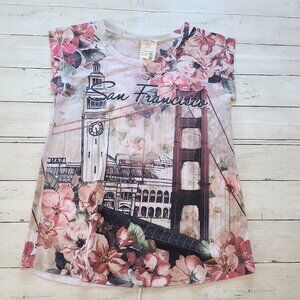 a Pink San Francisco Printed Graphic Floral Tee
